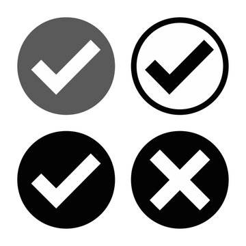 Checkmark and cross icons set in circular outline vector