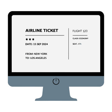 Airline ticket booking display on computer screen for travel planning