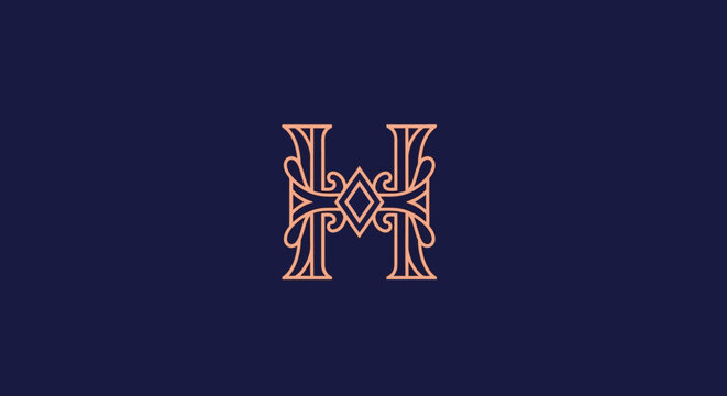 Luxury decorative rose gold monogram letter H on dark background