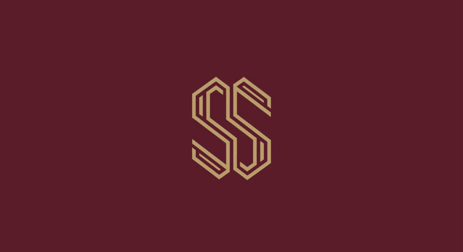 Luxury interlocking letter S monogram logo on maroon background