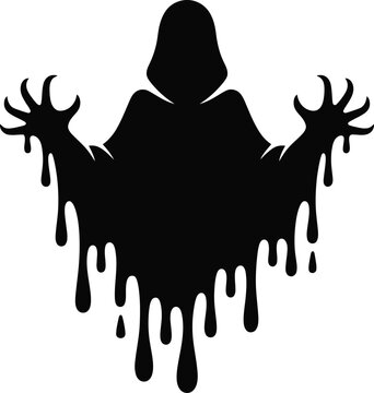 Ghost silhouette reaching with claw hands and dripping liquid effect for creepy halloween decoration.