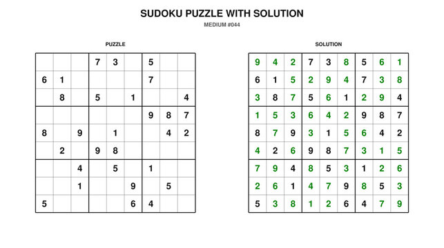 Medium sudoku puzzle with solution grid on white background.