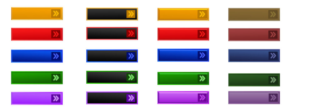Premium Metallic Steel Plate Button Set Collection, Gold Red Blue Green Purple Chrome UI Elements with Transparent Background, Luxury Call To Action Web Buttons for E-Commerce, Mobile 