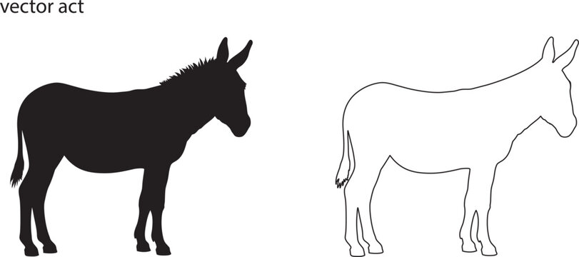 Donkey vector silhouette Set, animal donkey vector Isolated illustration white background
