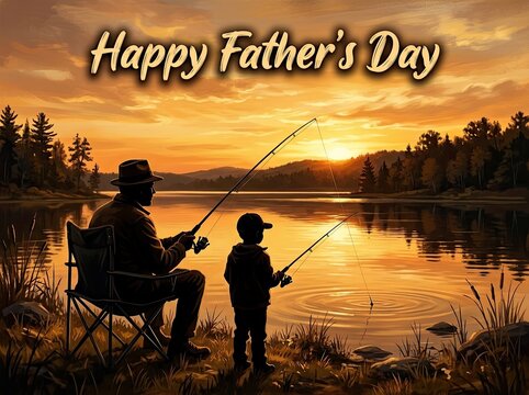 Heartwarming father's day scene of man and boy fishing