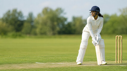 Obraz premium Women Cricket Player Fielding on Green Pitch