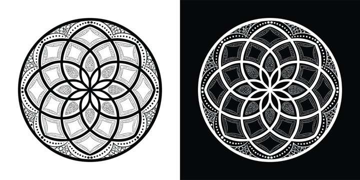 Detailed circular mandala pattern with intricate stippled dot work shading