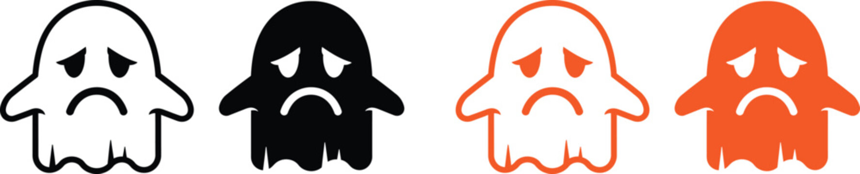 Sad ghost faces in different colors and styles for design