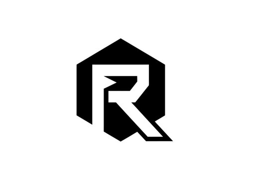 Minimalist black letter R monogram inside hexagonal shape