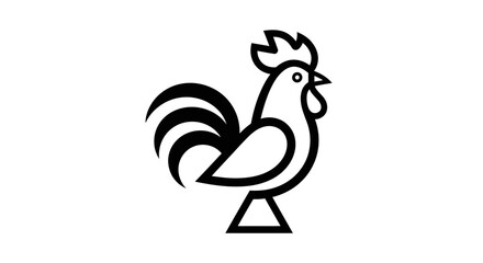 Minimalist black line art rooster icon on white background © joko