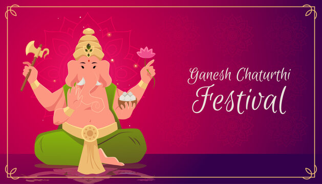 The four-armed elephant-headed god Ganesha with an axe, lotus, and sweets.