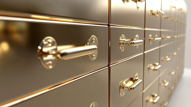 Gleaming gold bullion bars secured within a modern safe deposit box system