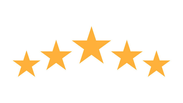 5 star rating badge graphic, golden review score widget element on transparent background