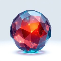 Fototapeta premium Geometric sphere glows. Faceted surface reflects vibrant colors, creating cosmic effect. Light emanates from within structure.