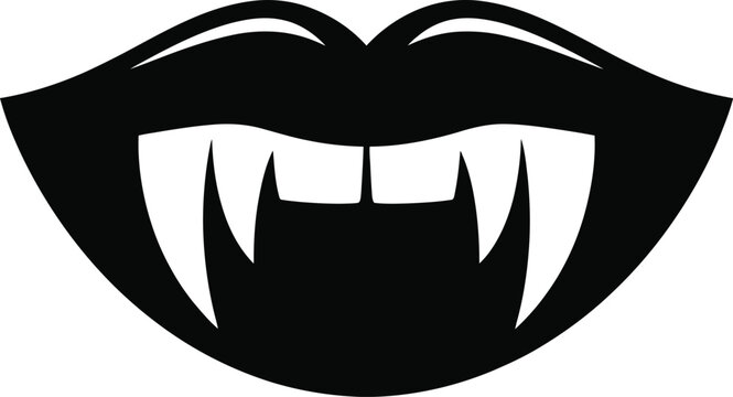 Vampire fangs illustration, open mouth with sharp teeth on transparent background.