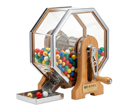 【背景透過】お祭りやイベント用の木製ガラポン抽選機と玉 / Wooden Garapon Lottery Machine and Balls for Events [Transparent Background]