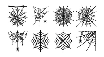 Spiderwebs And Spiders Black Silhouette Vector Illustration On White Background © Begum