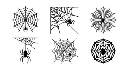 Spiderwebs And Spiders Black Silhouette Vector Illustration On White Background © Begum
