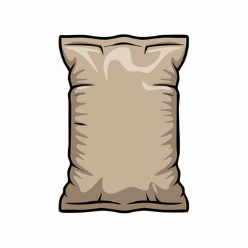 A cartoon illustration of a large brown bag filled with unknown contents on a plain white background with prominent folds.