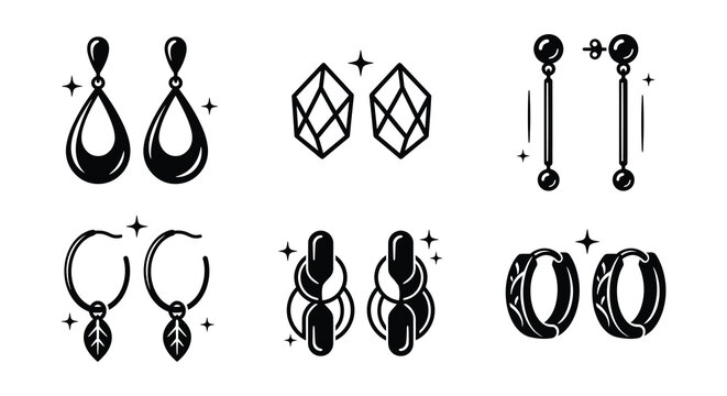 Black vector earrings collection on a white background