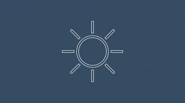 Sun icon outline on blue background for weather forecast