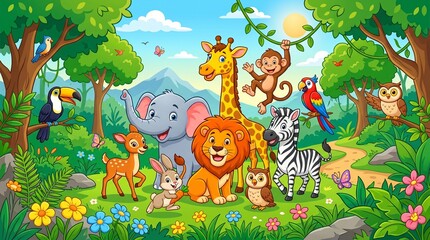 Obraz premium animals in the forest illustration