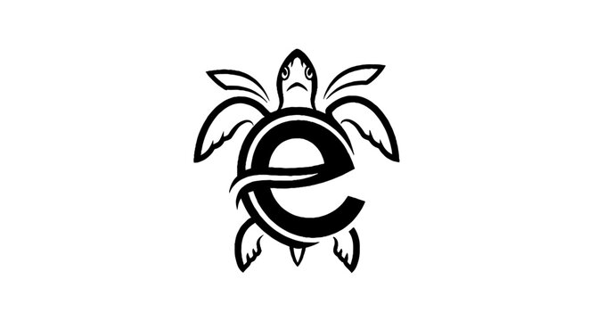 Black and white turtle shell letter e logo design.