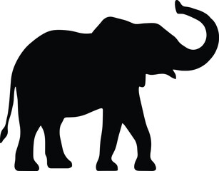 Fototapeta premium Black silhouette of an African elephant with trunk raised vector illustration EPS PNG file