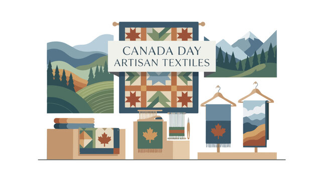 Canada Day artisan textiles collection featuring maple leaf designs and Canadian landscape patterns.