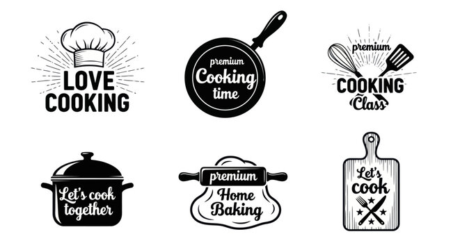 A chef's hat and kitchen utensils illustrate a cooking class with love cooking and baking.