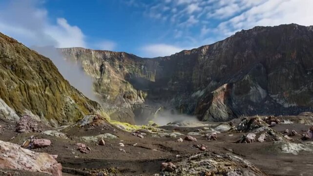 White Island volcano, Whakaari in New Zealand. Time lapse.