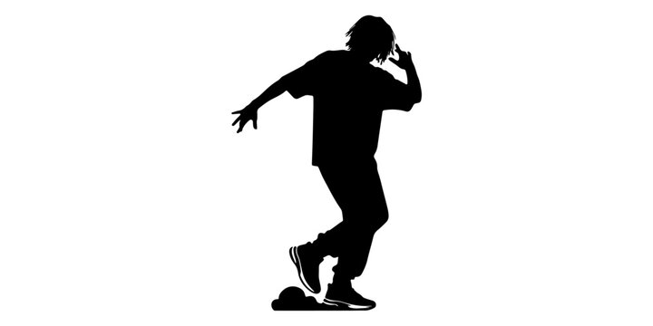 Man dancing hip hop, house, juzz funk or street dance silhouette vector white background,Breakdancer male dancer performing breakdance moves street dance set black silhouettes collection isolated on