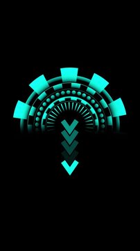 Glowing blue arrow and circular tech shape on a black background, showing direction, movement, digital style, and a modern futuristic look with strong contrast.