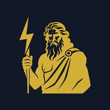Zeus silhouette featuring the king of the Greek gods holding a thunderbolt. Clean vector design ideal for mythology, history, education, and fantasy projects.