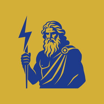 Zeus silhouette featuring the king of the Greek gods holding a thunderbolt. Clean vector design ideal for mythology, history, education, and fantasy projects.