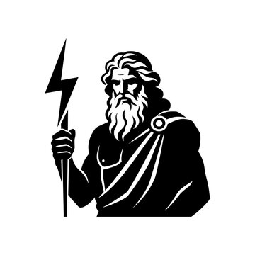 Zeus silhouette featuring the king of the Greek gods holding a thunderbolt. Clean vector design ideal for mythology, history, education, and fantasy projects.