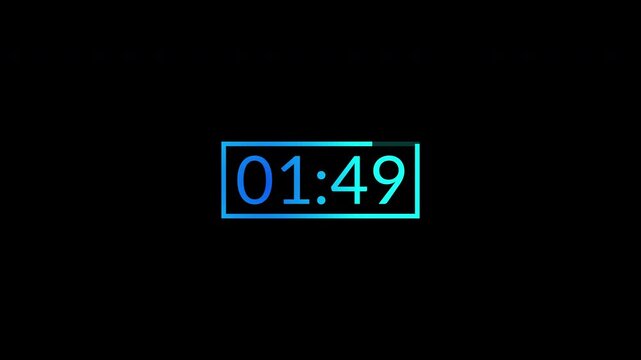 2 minutes countdown timer animation from 120 seconds to 0 seconds on a transparent background, two minute countdown timer complete in one minute,2 minute timer video in 4k