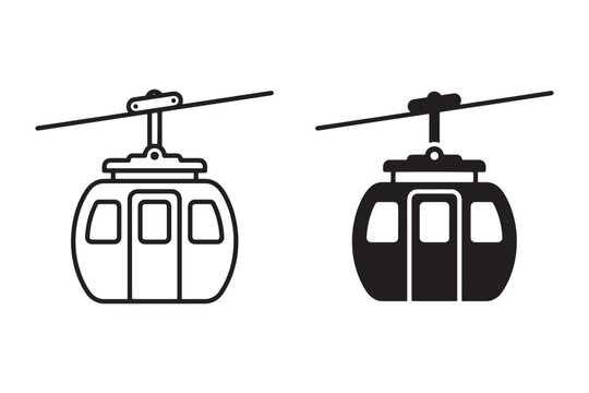 Cable car icons in black and white Vector, illustration