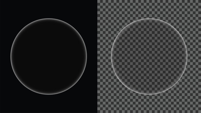Glowing circular ring frame isolated on black and transparent checkerboard design background.