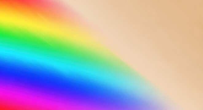 A rainbow arches over a beige background.