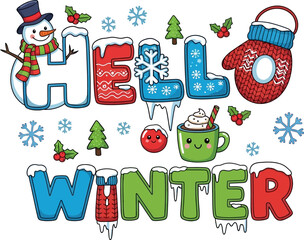 Fototapeta premium Hello winter cartoon graphic