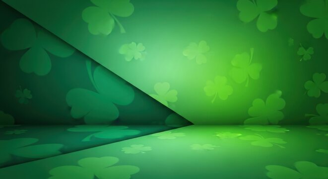 Green shamrocks on a green background with a diagonal line.