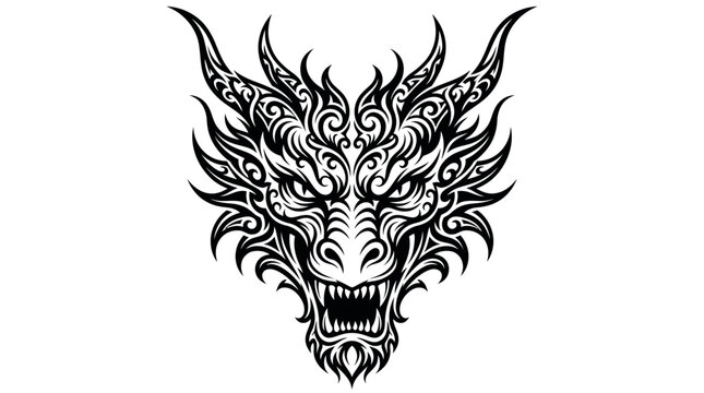 Tribal Dragon Head Vector Illustration with Intricate Ornament Details for Tattoo and Logo Design