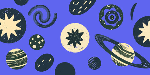 Space Planets Illustration Vector Pattern With Textured Surfaces © Arif