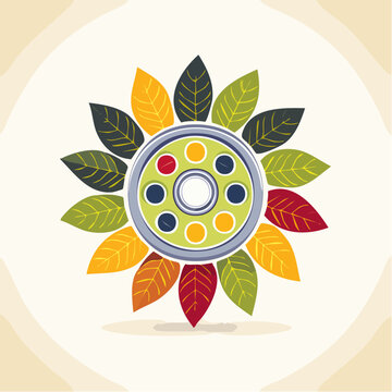 Abstract Flower with Colorful Leaves and Geometric Center