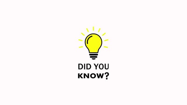 Did You Know text with light bulb icon animation on white background. Animation perfect for educational, informative, fun fact intros, social media, trivia video content and Motion graphics of idea