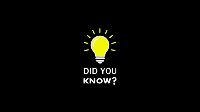 Did You Know text with light bulb icon animation on black background. Animation perfect for educational, informative, fun fact intros, social media, trivia video content and Motion graphics of idea