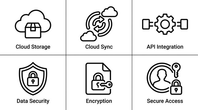 A 3x2 grid layout of technology service icons