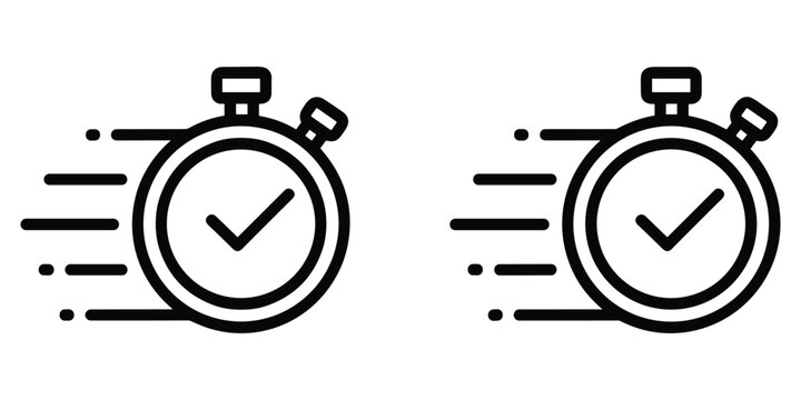 Stopwatch icon with motion lines representing speed fast time completion quick service