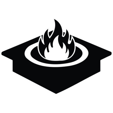 Campfire burning in fire pit with smoke rising for outdoor activities vector illustration.
